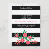 Zwarte en witte strepen | Roze Floral | BABY SHOWE Kaart (Achterkant)