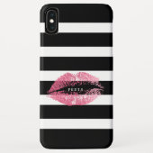 Zwarte en witte strepen roze kus Case-Mate iPhone case (Achterkant)