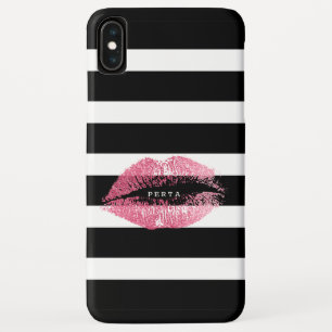 Zwarte en witte strepen roze kus Case-Mate iPhone case