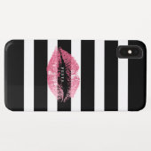 Zwarte en witte strepen roze kus Case-Mate iPhone case (Achterkant (horizontaal))