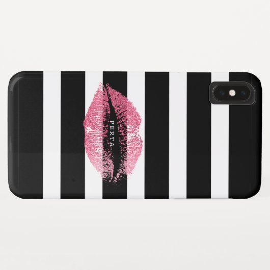 Zwarte en witte strepen roze kus Case-Mate iPhone case (Achterkant (horizontaal))