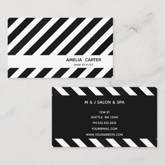 zwarte en witte strepen stylist salon smakeup visitekaartje (Voorkant / Achterkant)