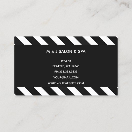 zwarte en witte strepen stylist salon smakeup visitekaartje (Achterkant)