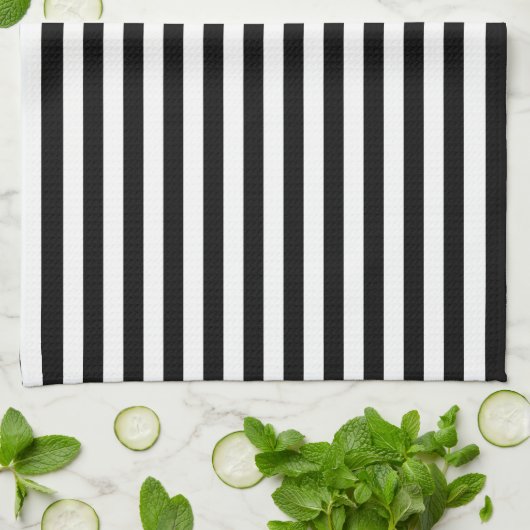 Zwarte en witte strepen theedoek (Gevouwen)