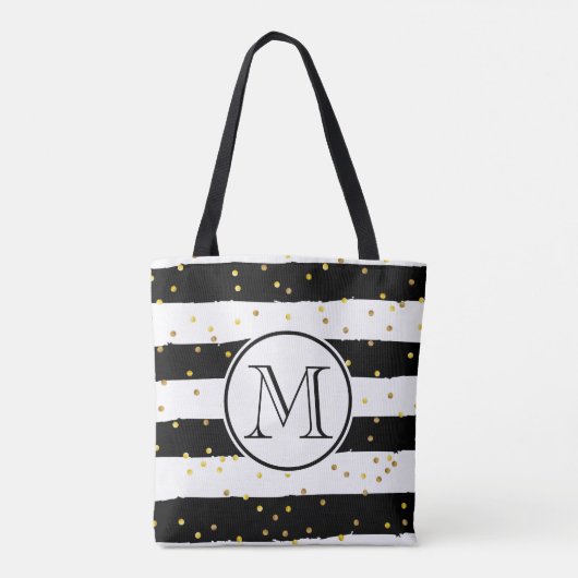 Zwarte en witte strepen tote bag (Achterkant)