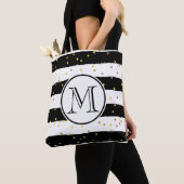 Zwarte en witte strepen tote bag (Dichtbij)