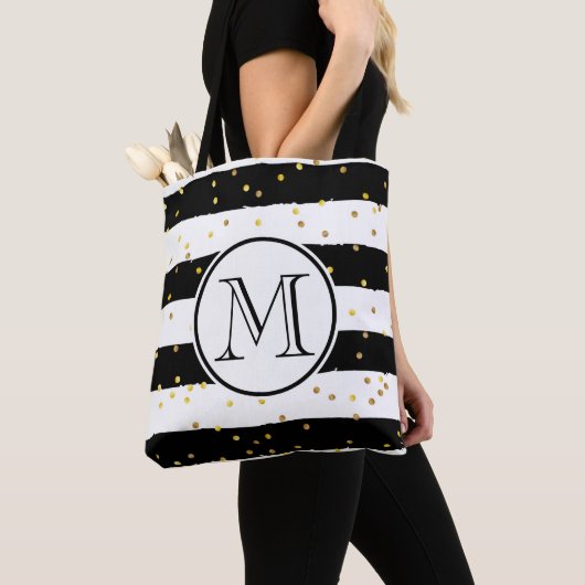 Zwarte en witte strepen tote bag (Dichtbij)