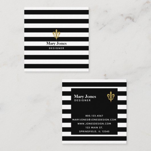 Zwarte en witte strepen vierkante visitekaartje (Voorkant / Achterkant)