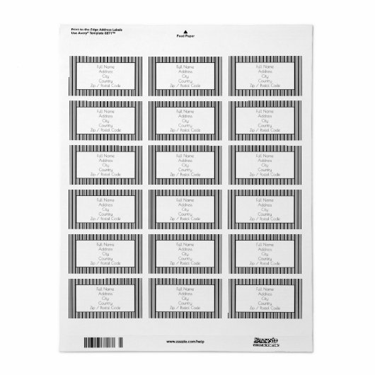 Zwarte en Witte Stripe Adres Sticker Labels (Full Sheet)