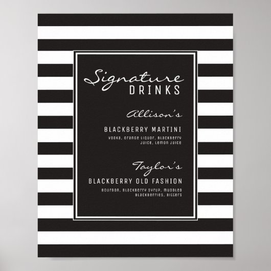 Zwarte en Witte Stripe Drinken Weddenschap Poster (Voorkant)
