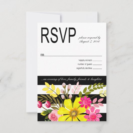 Zwarte en Witte Striped Flowers RSVP geel (Voorkant)