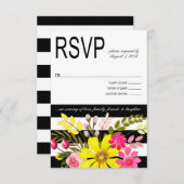 Zwarte en Witte Striped Flowers RSVP geel (Voorkant / Achterkant)