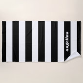 Zwarte en Witte Striped Pattern Modern Name Strandlaken (Voorkant)
