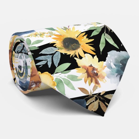 Zwarte en Witte Stripes Groomsmen Flowers Weddensc Stropdas (Opgerold)