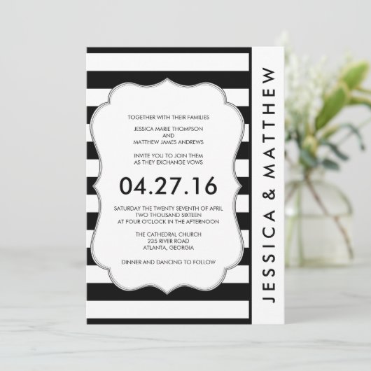 Zwarte en Witte Stripes Modern Wedding Kaart (Staand voorkant)