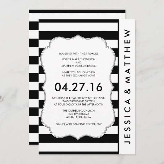 Zwarte en Witte Stripes Modern Wedding Kaart (Voorkant / Achterkant)