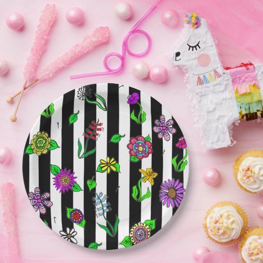 Zwarte en witte stripper papieren bordje (Feest)