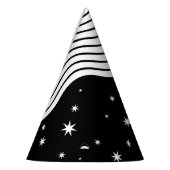 Zwarte en witte strips en sterren feesthoedjes (Links)