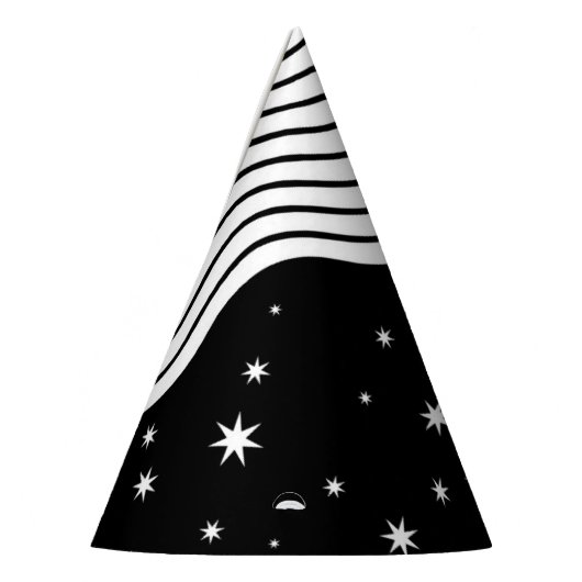 Zwarte en witte strips en sterren feesthoedjes (Links)