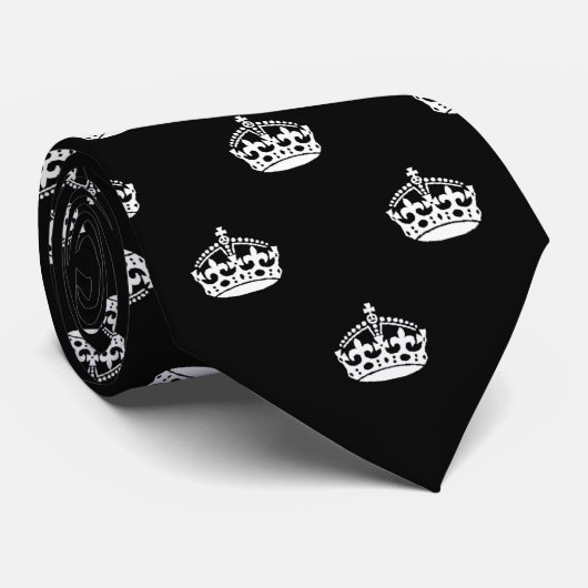 Zwarte en witte stropdas | kalm kroonpatroon houde (Opgerold)