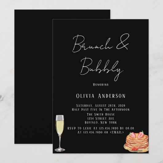 Zwarte en witte Stropdas Pancake Brunch & Bubble I Kaart (Voorkant / Achterkant)
