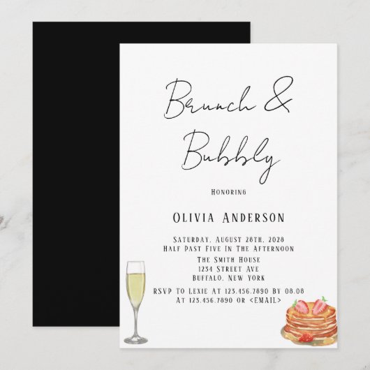 Zwarte en witte Stropdas Pancake Brunch & Bubble Kaart (Voorkant / Achterkant)