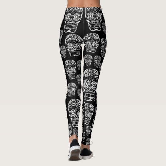 Zwarte en witte suiker schedel leggings (Achterkant)