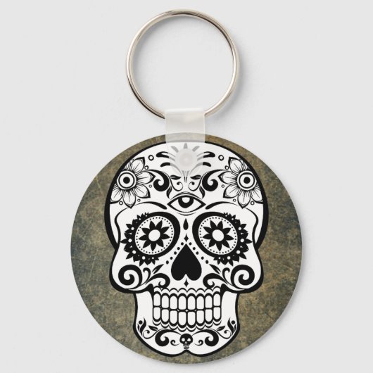 Zwarte en witte suiker Sleutelhanger Button (Voorkant)