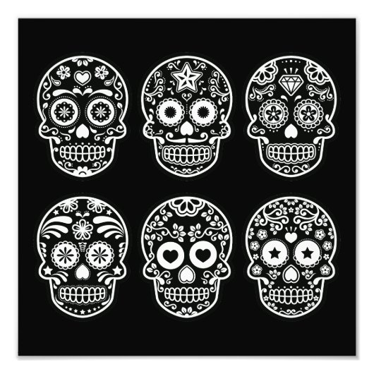 Zwarte en witte suikerschedel foto afdruk (Voorkant)