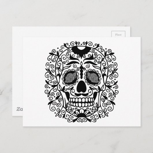 Zwarte en witte suikerschedel met Roos ogen Briefkaart (Voorkant / Achterkant)