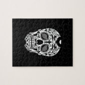 Zwarte en witte suikerschedel met Roos ogen Legpuzzel (Horizontaal)