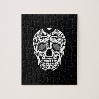 Zwarte en witte suikerschedel met Roos ogen Legpuzzel