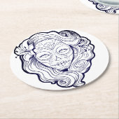 Zwarte en witte suikerschedel ronde kartonnen onderzetter (Gebogen)