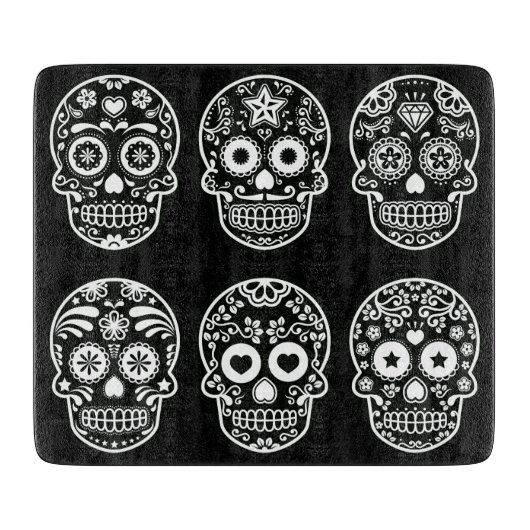 Zwarte en witte suikerschedel snijplank (Voorkant)