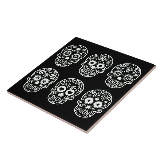 Zwarte en witte suikerschedel tegeltje (Zijkant)