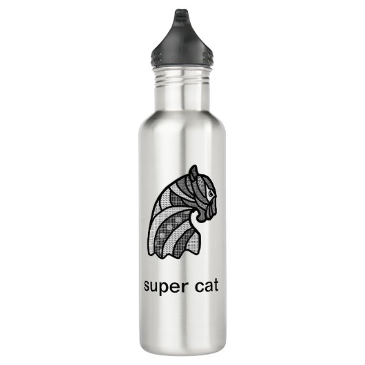 Zwarte en witte superkat Moderne kunst Waterfles (Rechts)