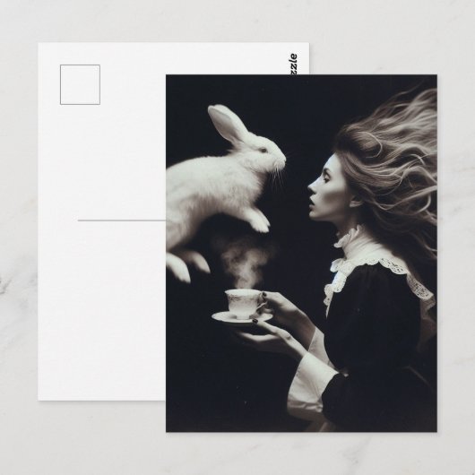 Zwarte en witte surrealistische magische thee met  briefkaart (Voorkant / Achterkant)
