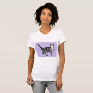 Zwarte en witte tablet Kat Meisjes Paarse T Shirt 