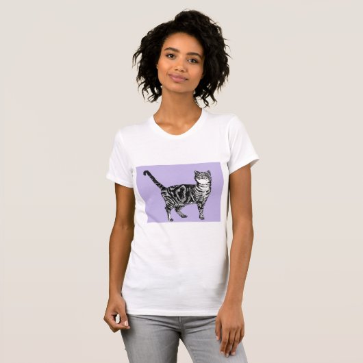 Zwarte en witte tablet Kat Meisjes Paarse T Shirt  (Voorkant volledig)
