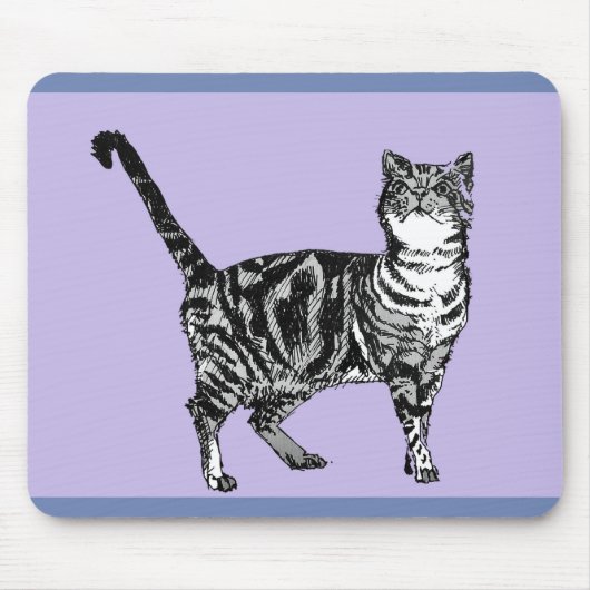 Zwarte en witte tablet Kat Mouse Mat Paars Muismat (Voorkant)