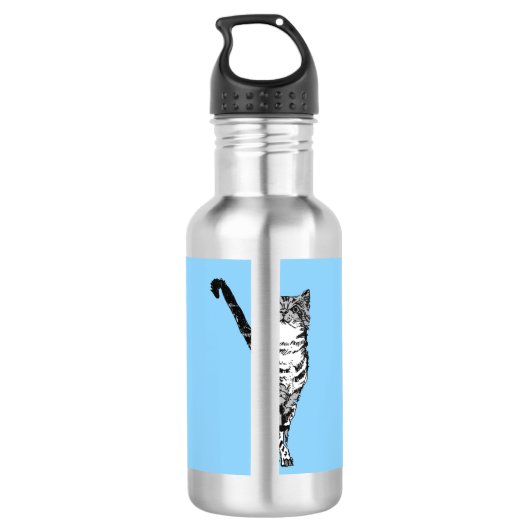 Zwarte en witte tablet Katten Blauwe waterflacon Waterfles (Achterkant)