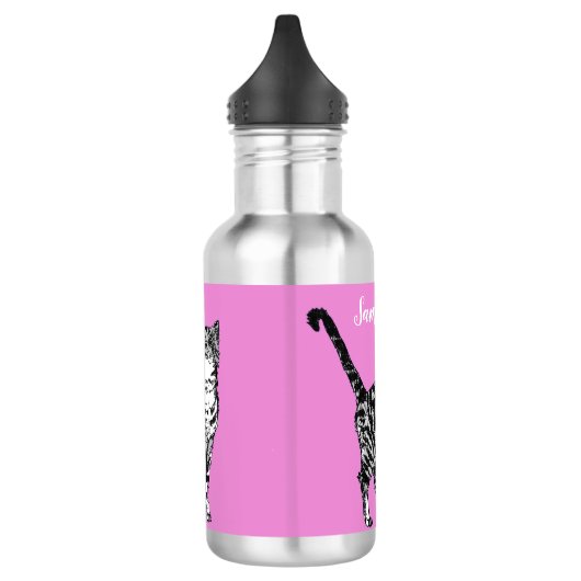 Zwarte en witte tablet Katten Roze waterflesje Waterfles (Links)