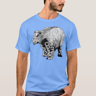 Zwarte en witte tekening - bruin beer t-shirt