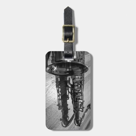 Zwarte en witte tenor saxophone bagagelabel (Voorkant verticaal)