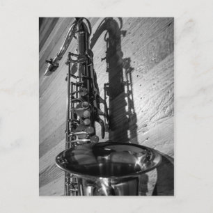 Zwarte en witte tenor saxophone briefkaart