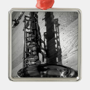 Zwarte en witte tenor saxophone metalen ornament