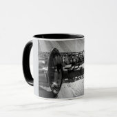 Zwarte en witte tenor saxophone mok (Voorkant links)