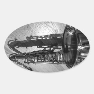 Zwarte en witte tenor saxophone ovale sticker