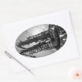 Zwarte en witte tenor saxophone ovale sticker (Envelop)
