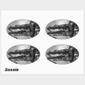 Zwarte en witte tenor saxophone ovale sticker (Vel)